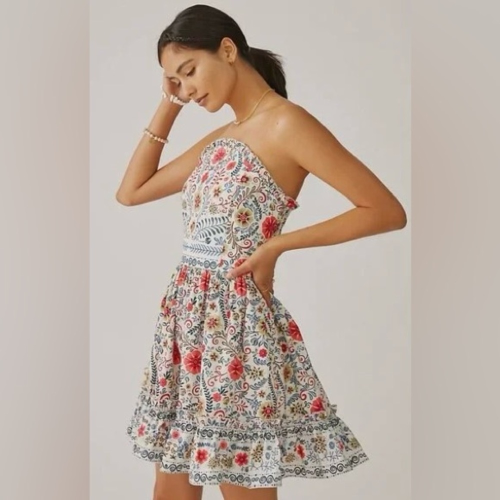 By Anthropologie Forever That Girl Ruffle Tube Mini Dress size xs - Picture 3 of 10